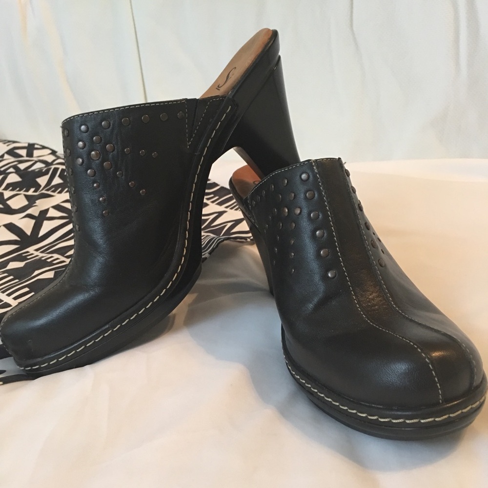 Sofft Black Studded Leather Mule Heels 8M